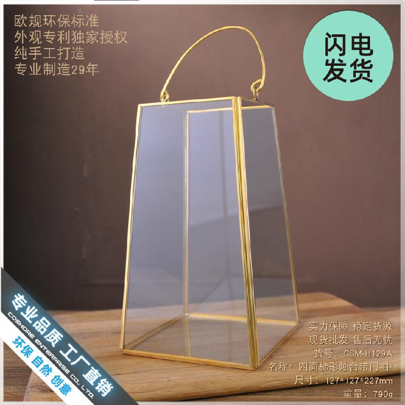 Chậu Đa Giác Nhà kính hình thang viền đồng, đèn nến cưới (DG-119)