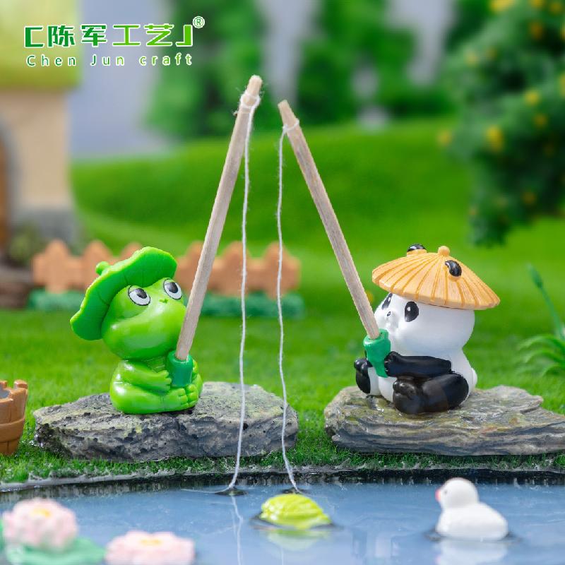 Phụ Kiện Tiểu Cảnh 微景观创意垂钓青蛙熊猫公仔动物造景 DIY装饰配件迷你桌面小摆件