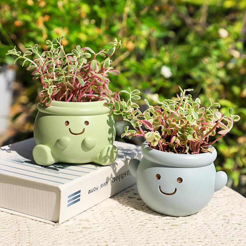 Chậu Cây Resin Chậu cây mọng nước mặt cười resin, chậu mini để bàn, trang trí sân vườn và ban công (RG-75)