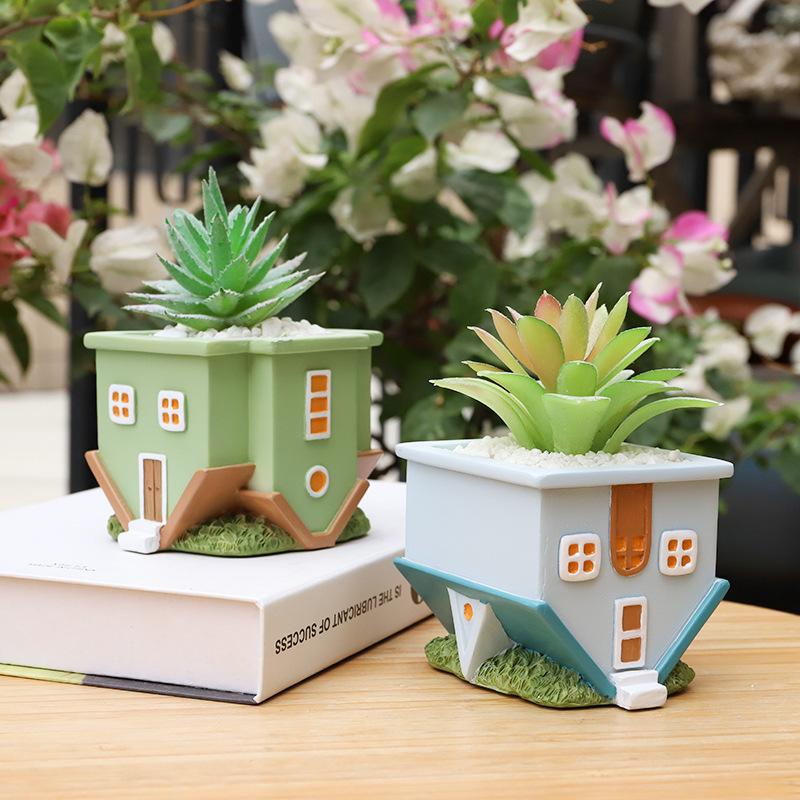 Chậu Cây Resin Chậu cây mọng nước hình ngôi nhà lộn ngược resin, chậu mini để bàn, trang trí tiểu cảnh (RG-154)