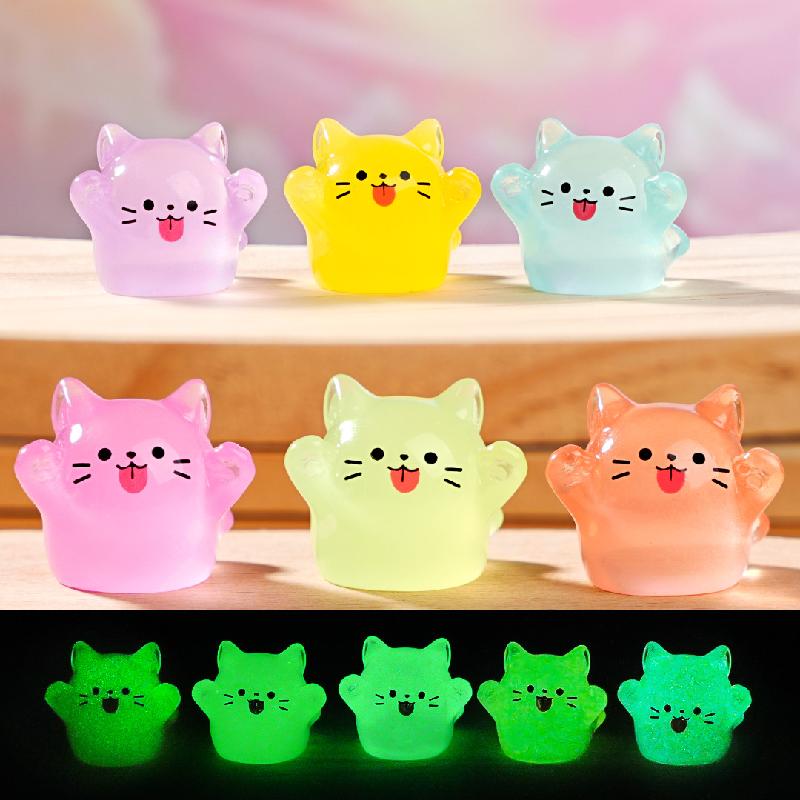 Phụ Kiện Tiểu Cảnh 微景观创意夜光幽灵猫猫萌粒公仔 DIY装饰品挂配件迷你桌面小摆件