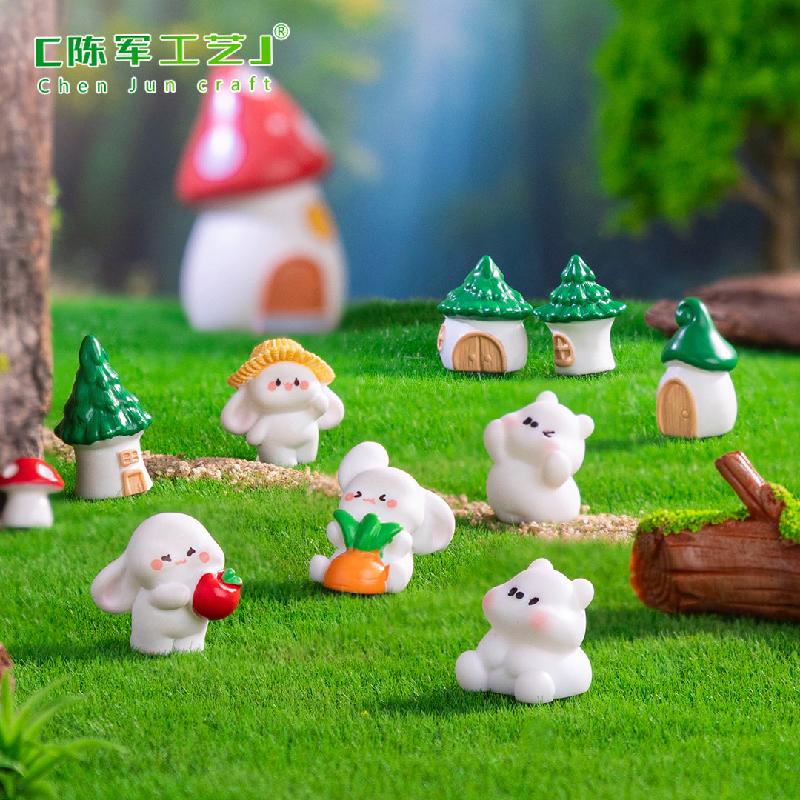 Phụ Kiện Tiểu Cảnh 微景观创意劳动小兔子小熊房子园艺造景 DIY装饰品配件树脂小摆件