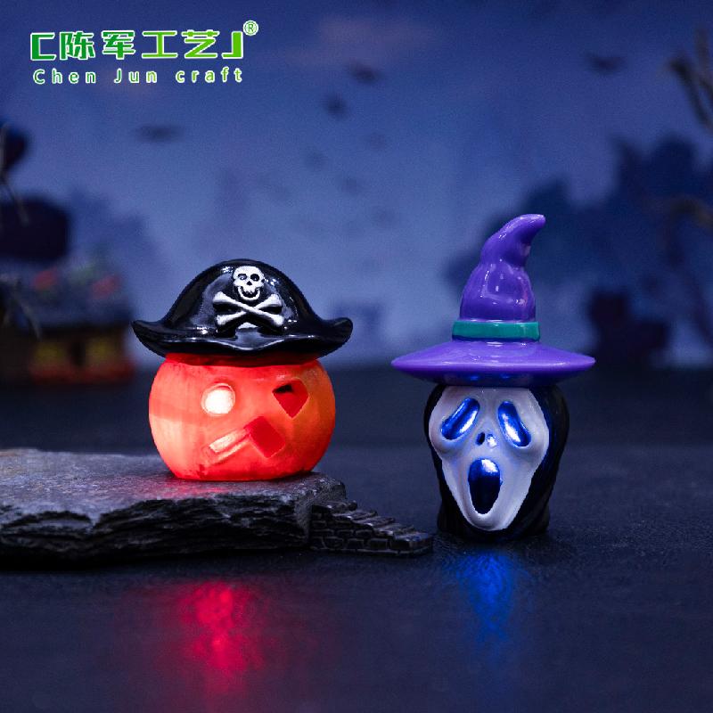 Phụ Kiện Tiểu Cảnh 跨境新品微景观创意发光小南瓜骷髅万圣节 DIY装饰品配件迷你小摆