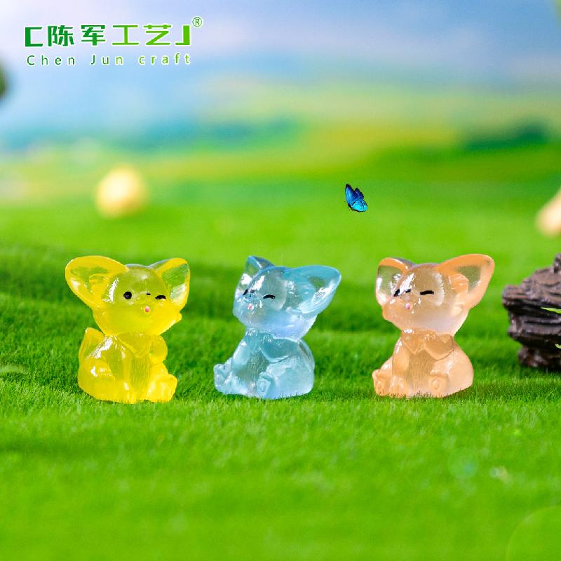 Phụ Kiện Tiểu Cảnh 跨境微景观创意可爱夜光耳廓狐园艺造景 DIY装饰品配件迷你小摆件