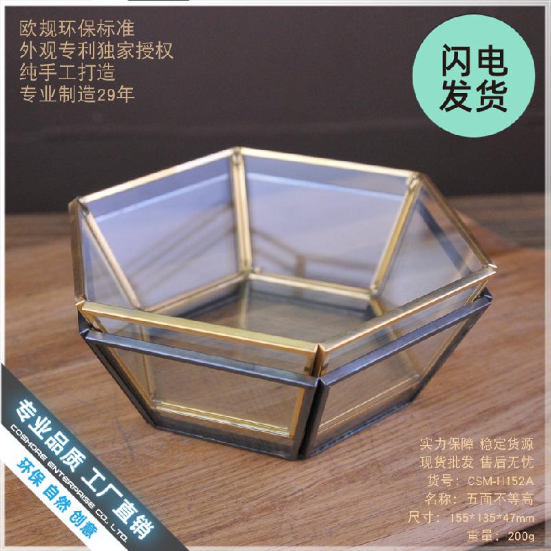 Chậu Đa Giác Khay kính gương viền vàng đựng trang sức (DG-128)