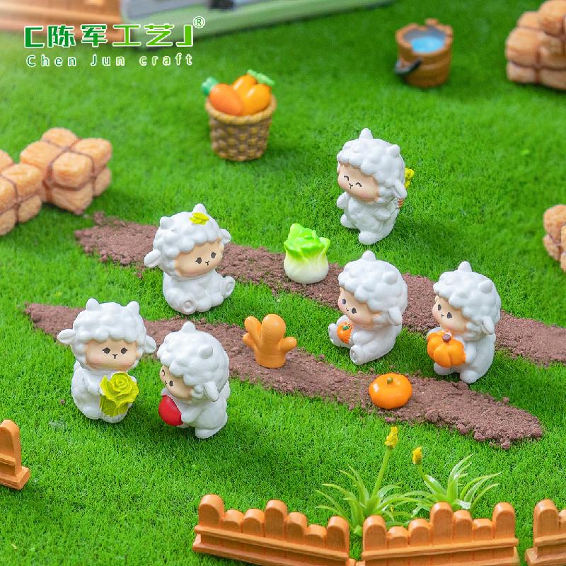 Phụ Kiện Tiểu Cảnh 微景观创意可爱秋收小羊园艺造景 DIY装饰配件迷你车载桌面小摆件