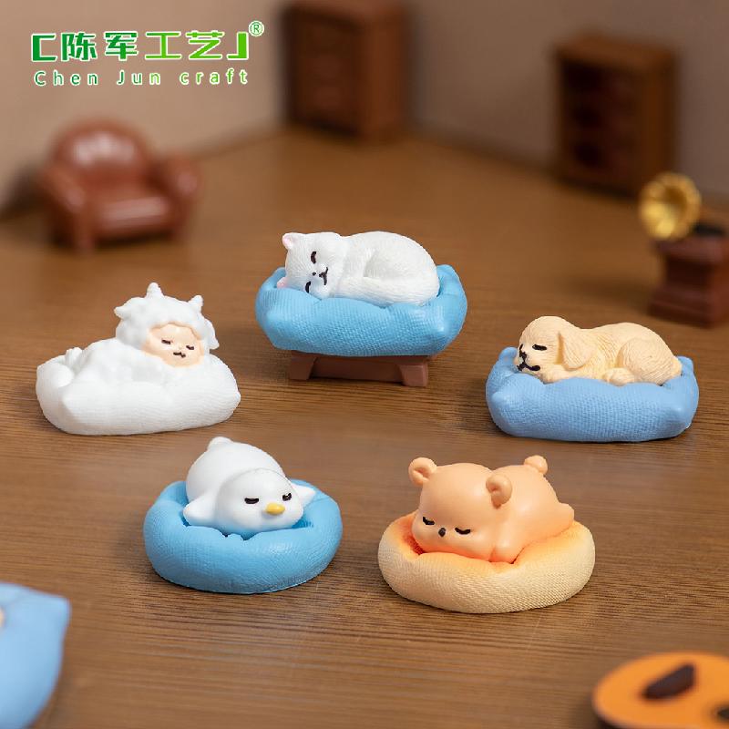 Phụ Kiện Tiểu Cảnh 微景观创意可爱小狗睡觉小动物 DIY装饰品配件迷你车载桌面小摆件