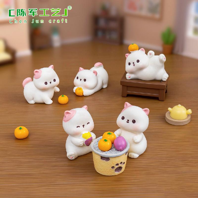 Phụ Kiện Tiểu Cảnh Tiểu cảnh mèo quanh lửa, nhà búp bê trà mini dễ thương (ZC-94)
