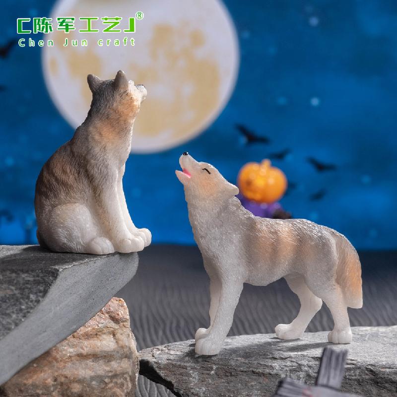 Phụ Kiện Tiểu Cảnh 跨境外贸微景观创意写实狼公仔模型 DIY装饰品配件迷你树脂小摆件
