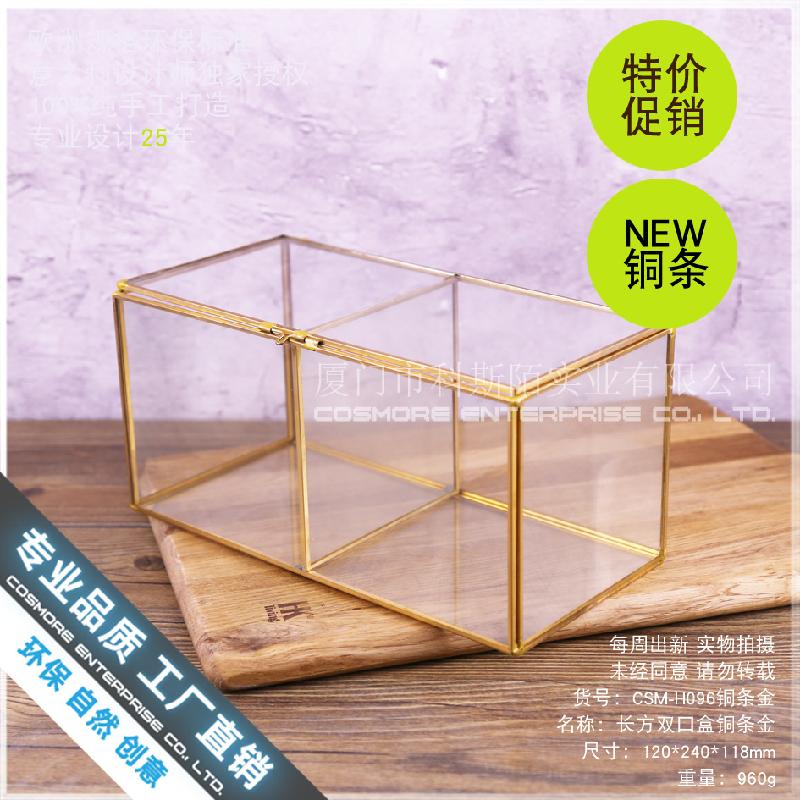 Chậu Đa Giác Hộp kính đôi viền đồng, hộp trang sức chống bụi (DG-161)