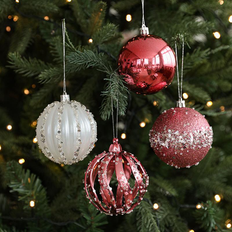 Trang Trí Noel Bộ bóng Noel 8cm phủ nhũ kim tuyến, 12 quả/hộp, trang trí cây thông Noel, decor phòng khách sang trọng