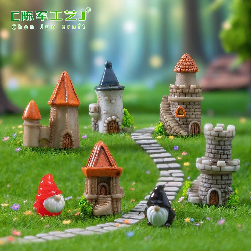 Phụ Kiện Tiểu Cảnh 跨境新品微景观创意复古小城堡房子 DIY装饰品配件迷你树脂小摆件