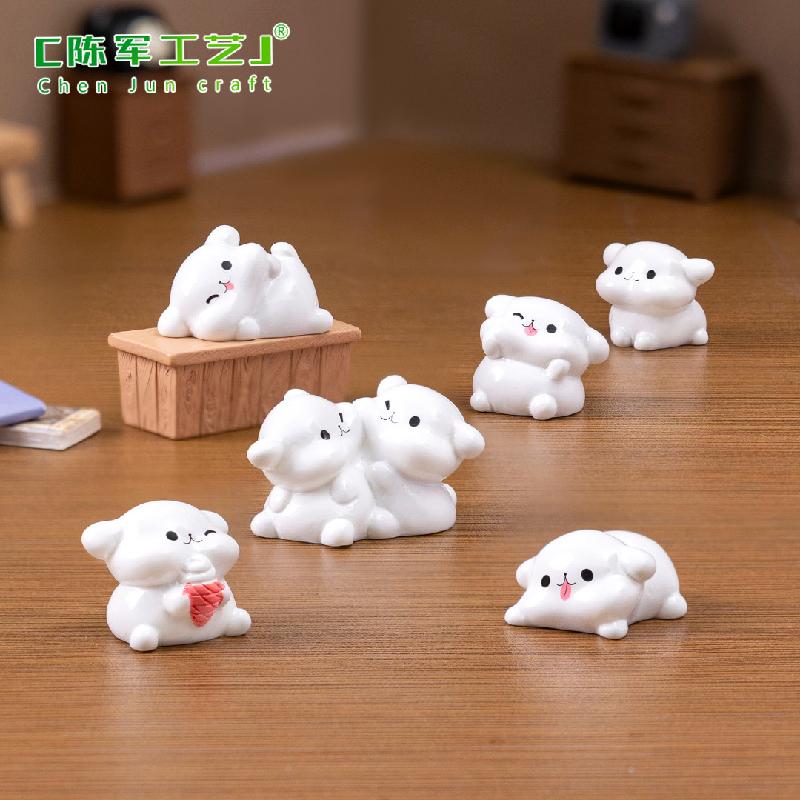 Phụ Kiện Tiểu Cảnh 微景观可爱趴趴白色小狗公仔 娃娃屋diy装饰品配件车载桌面小摆件