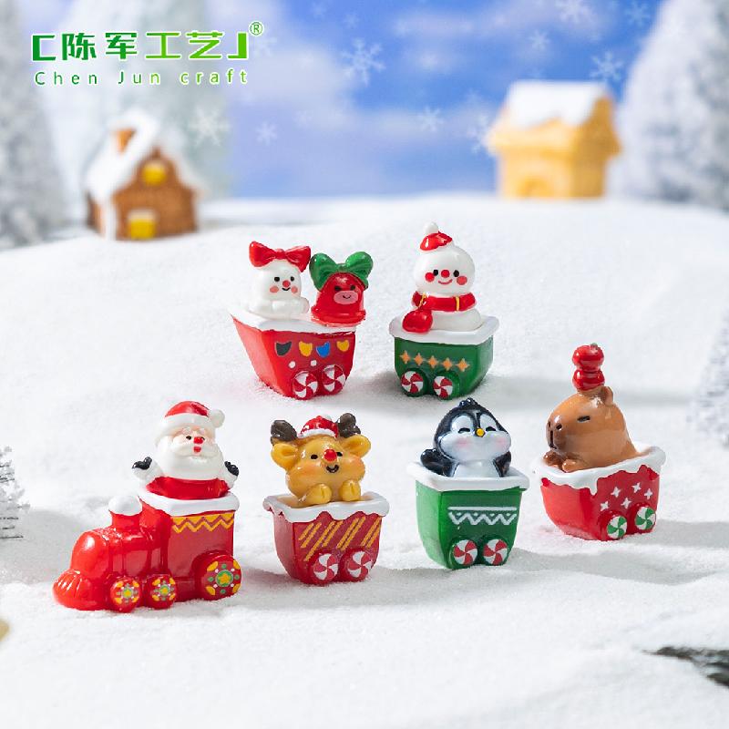 Phụ Kiện Tiểu Cảnh 跨境新品圣诞雪人小鹿萌粒雪地造景 DIY装饰品配件迷你桌面小摆件