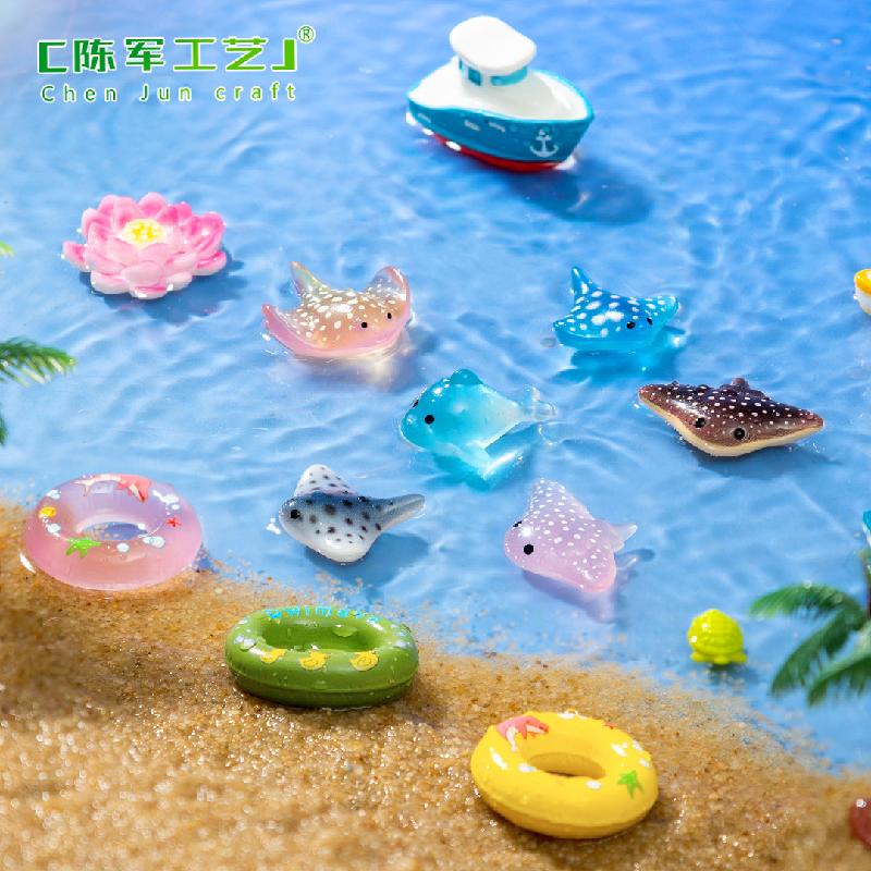 Phụ Kiện Tiểu Cảnh 微景观创意游泳圈气垫船海洋动物水族造景 DIY装饰配件迷你小摆件