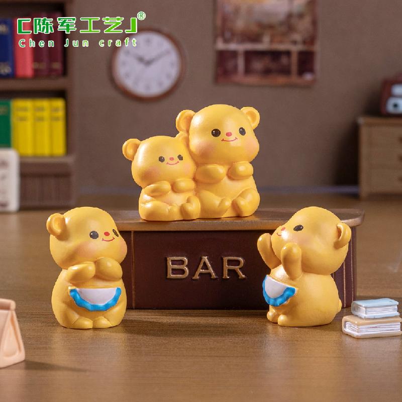 Phụ Kiện Tiểu Cảnh 微景观创意可爱黄色小熊公仔 DIY装饰品挂配件迷你车载桌面小摆件