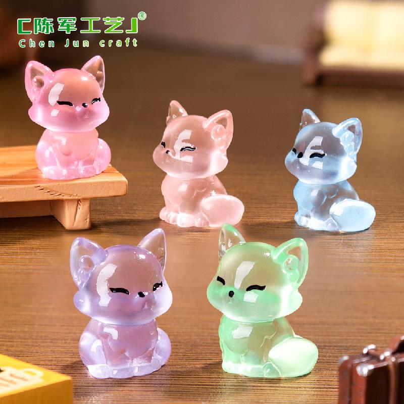 Phụ Kiện Tiểu Cảnh 微景观创意夜光小狐狸动物盲袋配件 DIY装饰品配件迷你树脂小摆件