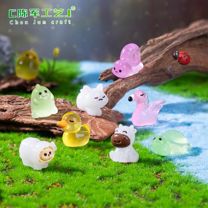 Phụ Kiện Tiểu Cảnh 跨境新品微景观创意夜光小猫小兔萌粒动物 DIY装饰配件迷你小摆件