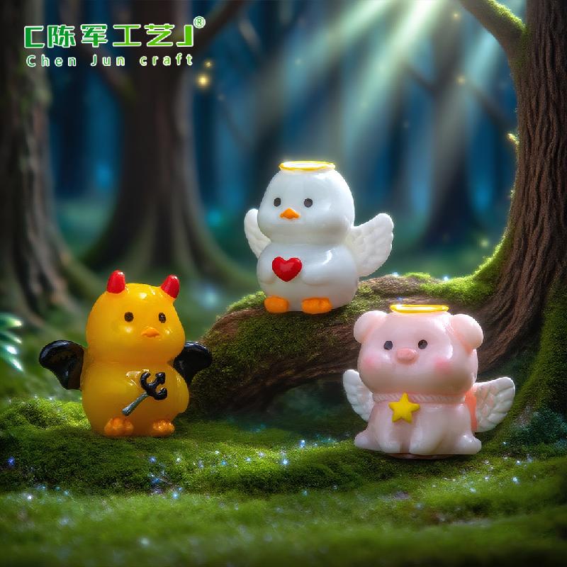 Phụ Kiện Tiểu Cảnh 微景观创意可爱小猪猫猫天使萌粒公仔 DIY装饰配件迷你树脂小摆件