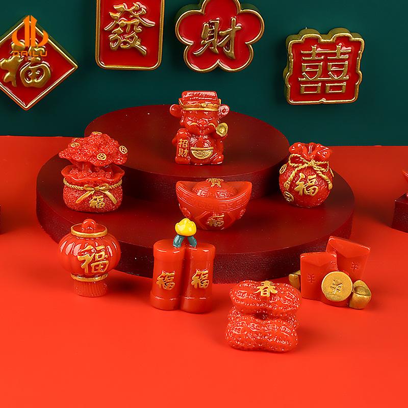 新年款 微景观树脂配件 元宝灯笼福袋DIY装饰创意配件摆件工厂