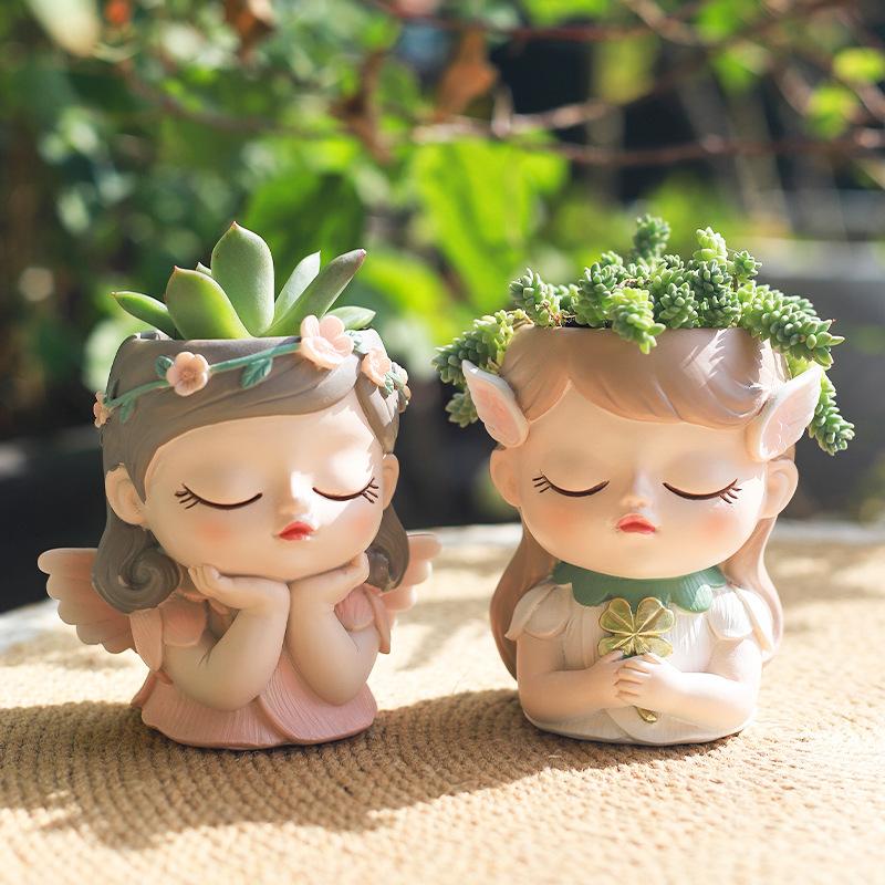 Chậu Cây Resin Chậu cây mọng nước yêu tinh resin, chậu mini trang trí nhà, tiểu cảnh cây xanh (RG-3)