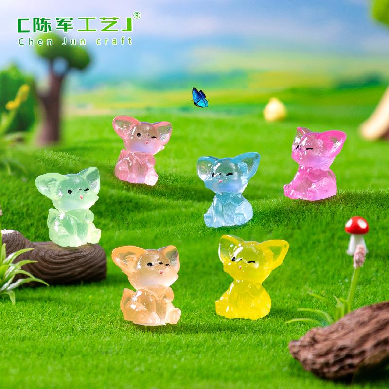 Phụ Kiện Tiểu Cảnh 跨境微景观创意可爱夜光耳廓狐园艺造景 DIY装饰品配件迷你小摆件